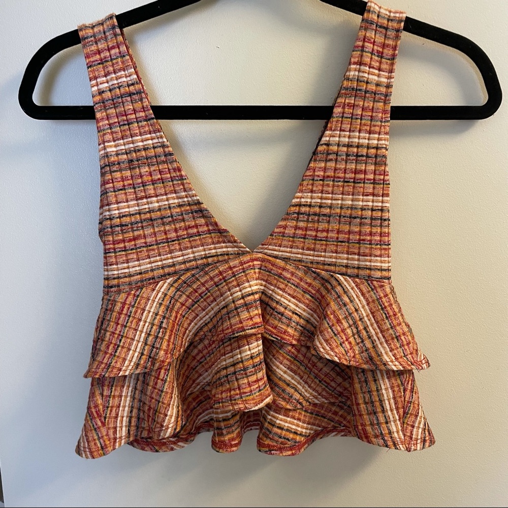 Colorful Striped Ruffle Crop Top